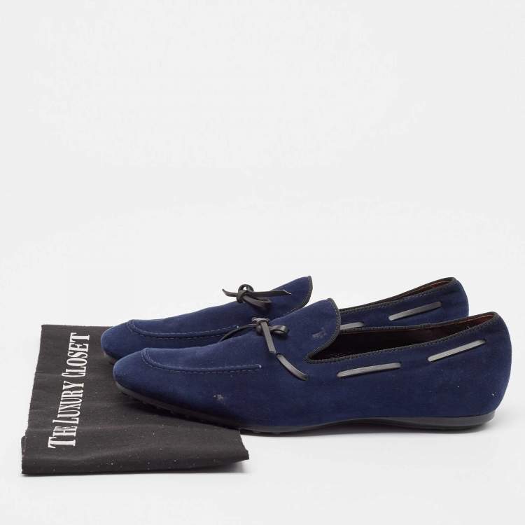 Pre Owned Tod's Navy Blue Suede Bow Loafers Size 39.5