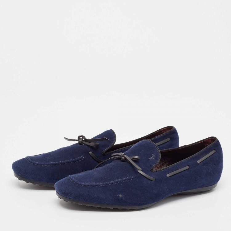 Pre Owned Tod's Navy Blue Suede Bow Loafers Size 39.5