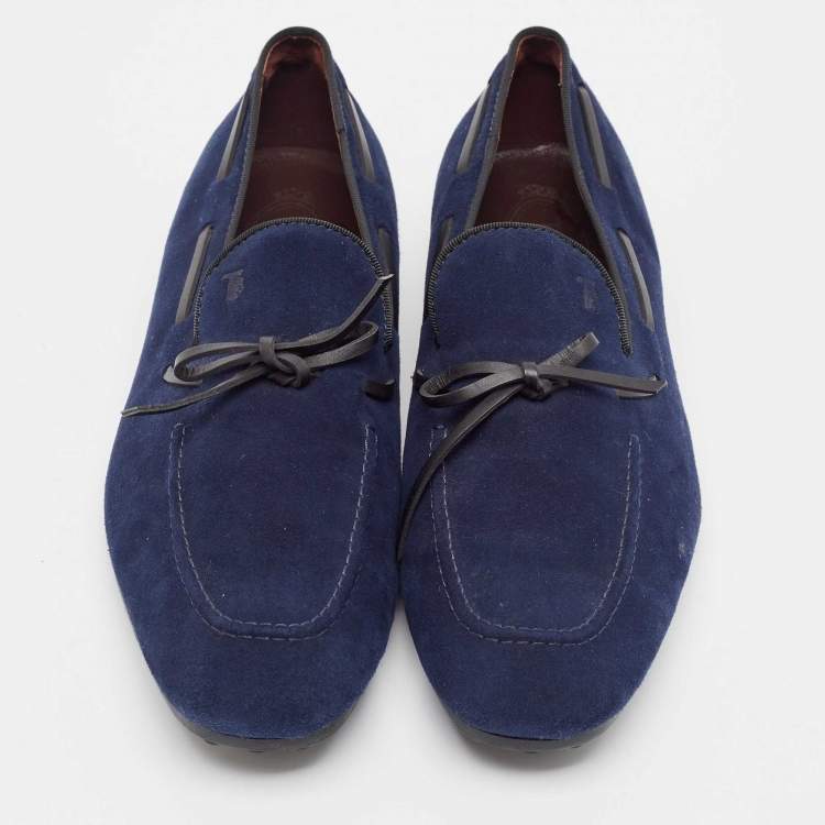Pre Owned Tod's Navy Blue Suede Bow Loafers Size 39.5