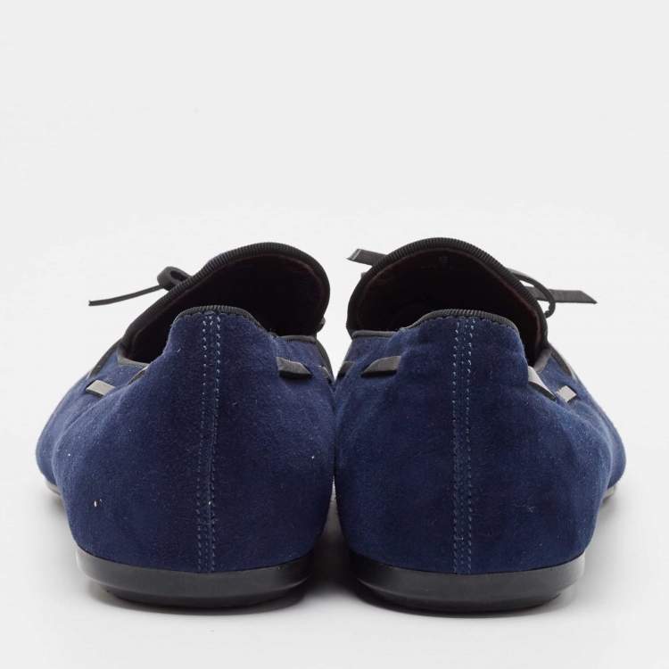 Pre Owned Tod's Navy Blue Suede Bow Loafers Size 39.5