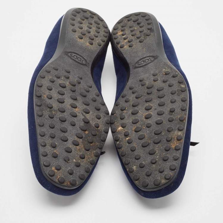 Pre Owned Tod's Navy Blue Suede Bow Loafers Size 39.5