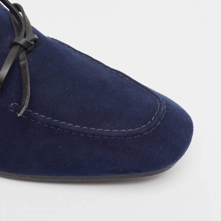 Pre Owned Tod's Navy Blue Suede Bow Loafers Size 39.5