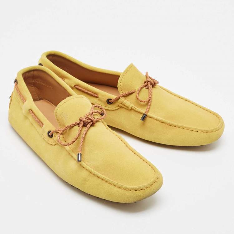 Pre Owned Tod's Yellow Suede Slip On Driver Loafers Size  41
