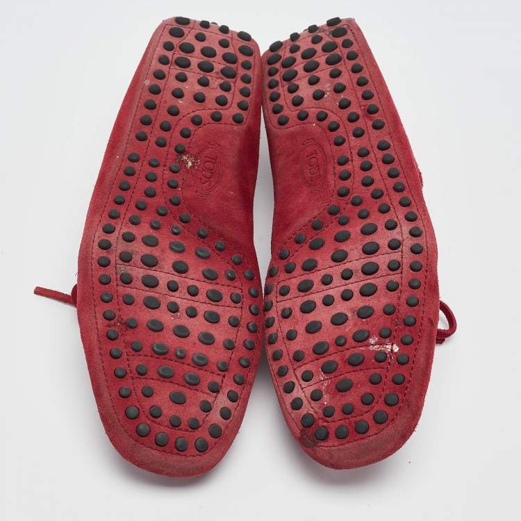 Pre Owned Tod's Dark Red Suede Bow Loafers Size 42