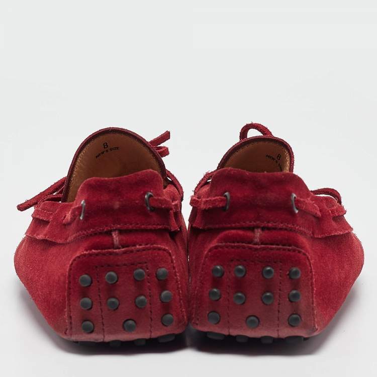 Pre Owned Tod's Dark Red Suede Bow Loafers Size 42