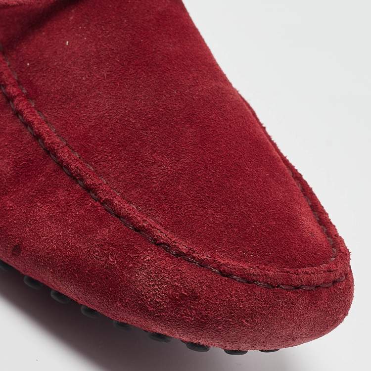Pre Owned Tod's Dark Red Suede Bow Loafers Size 42