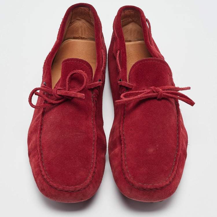 Pre Owned Tod's Dark Red Suede Bow Loafers Size 42