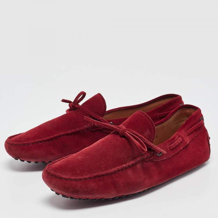 Pre Owned Tod's Dark Red Suede Bow Loafers Size 42