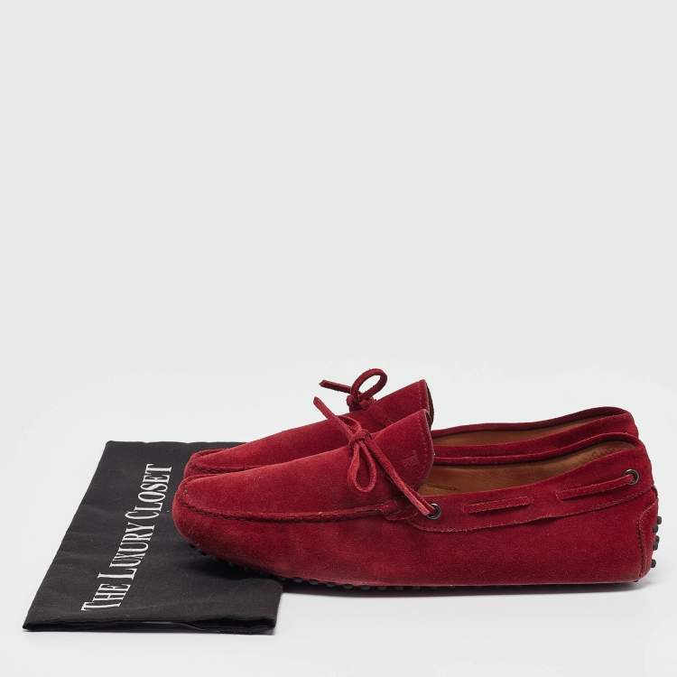 Pre Owned Tod's Dark Red Suede Bow Loafers Size 42