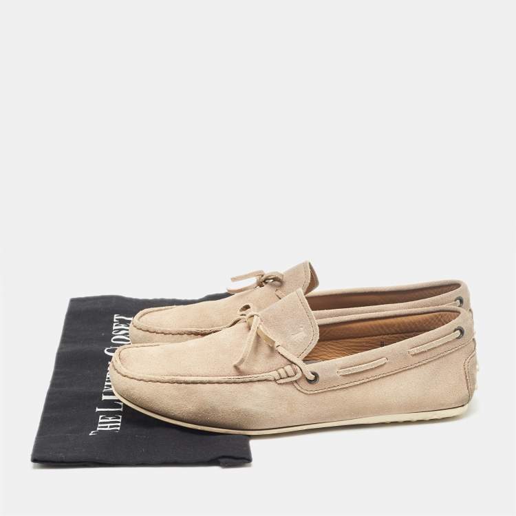 Pre Owned Tod's Beige Suede Bow Loafers Size 42