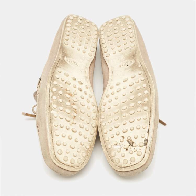 Pre Owned Tod's Beige Suede Bow Loafers Size 42