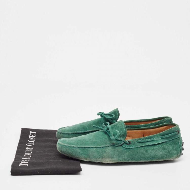 Pre Owned Tod's Green Suede Bow Loafers Size 42