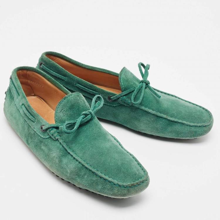 Pre Owned Tod's Green Suede Bow Loafers Size 42