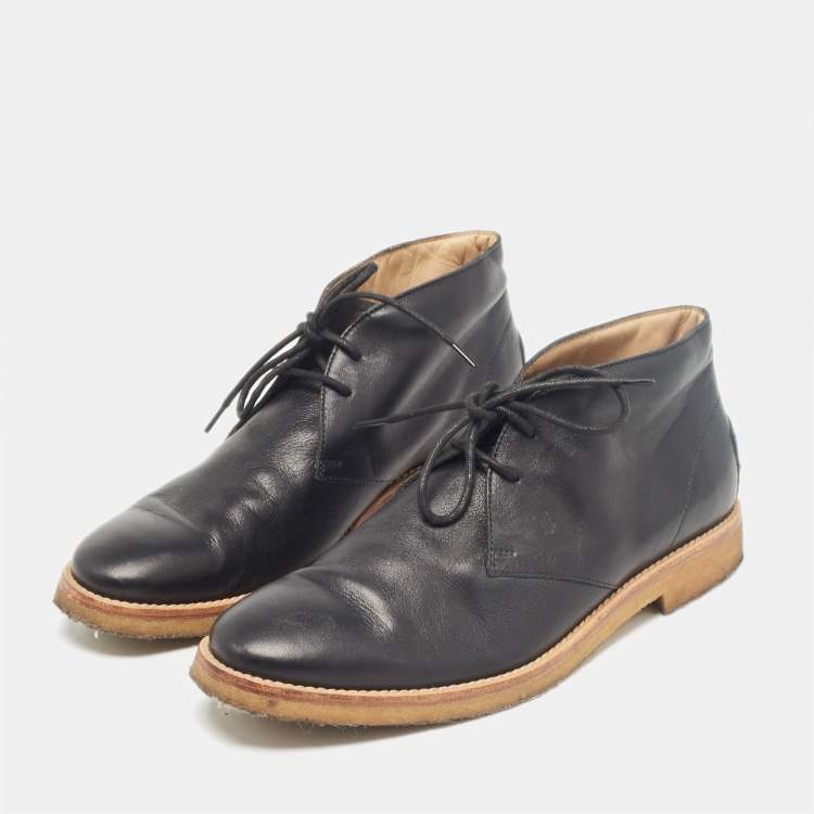 Pre Owned Tod's Black Leather Ankle Length Boots Size 42