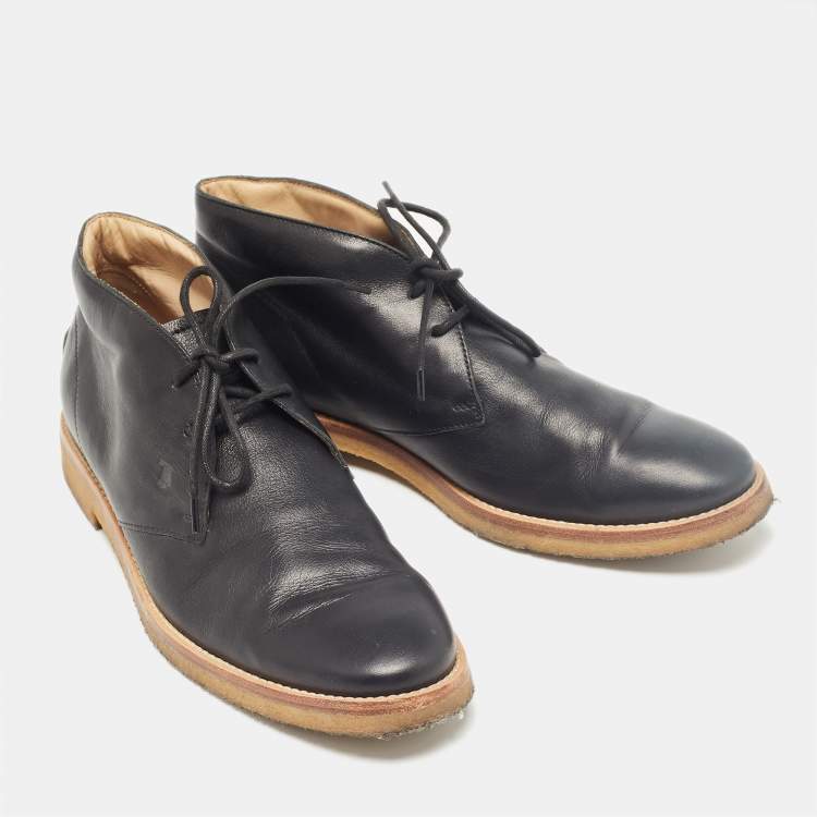 Pre Owned Tod's Black Leather Ankle Length Boots Size 42
