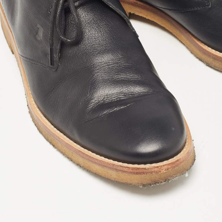 Pre Owned Tod's Black Leather Ankle Length Boots Size 42