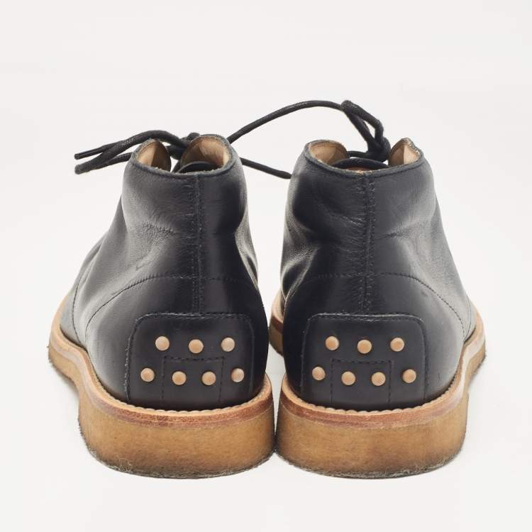 Pre Owned Tod's Black Leather Ankle Length Boots Size 42