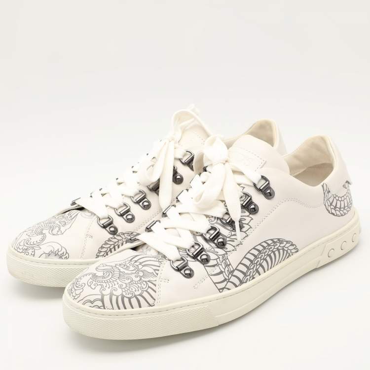 Pre Owned Tod's White/Black Printed Leather Low Top Sneakers Size 42