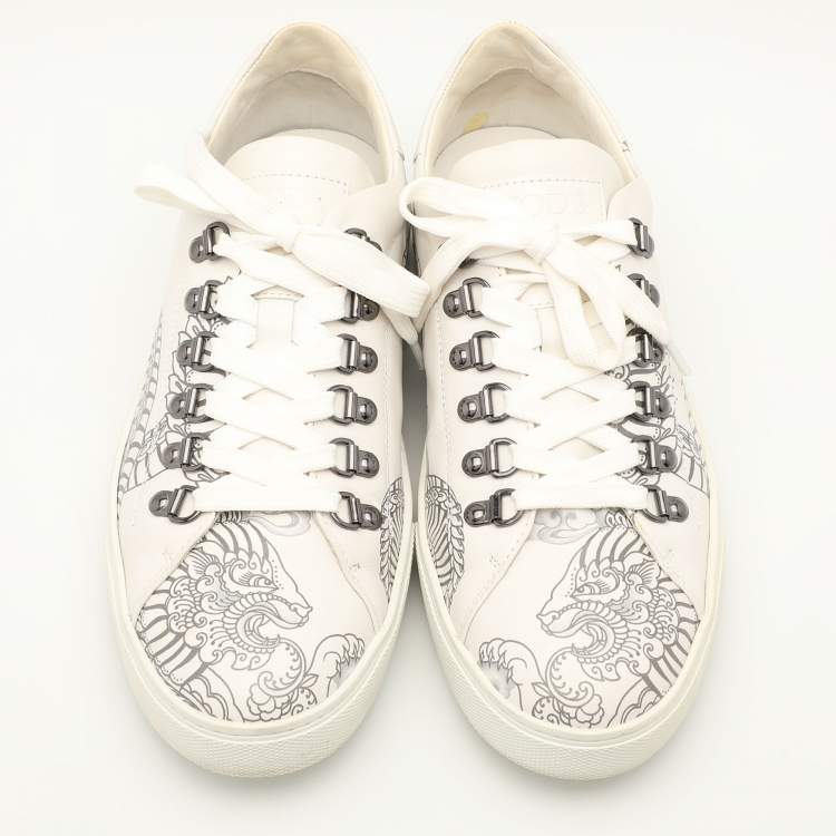 Pre Owned Tod's White/Black Printed Leather Low Top Sneakers Size 42