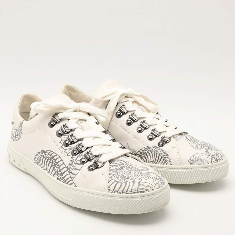 Pre Owned Tod's White/Black Printed Leather Low Top Sneakers Size 42