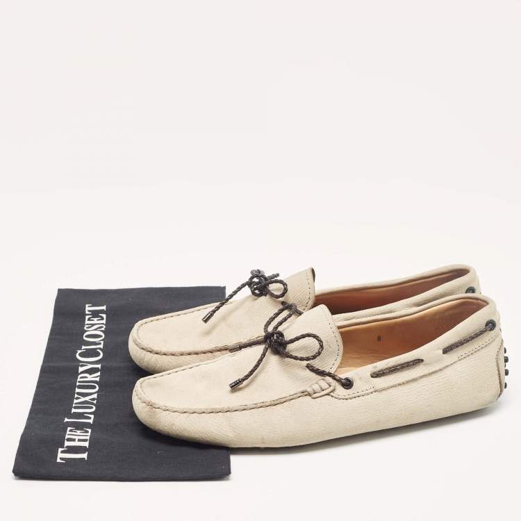 Pre Owned Tod's Beige Nubuck Leather Gommino Loafers Size 42