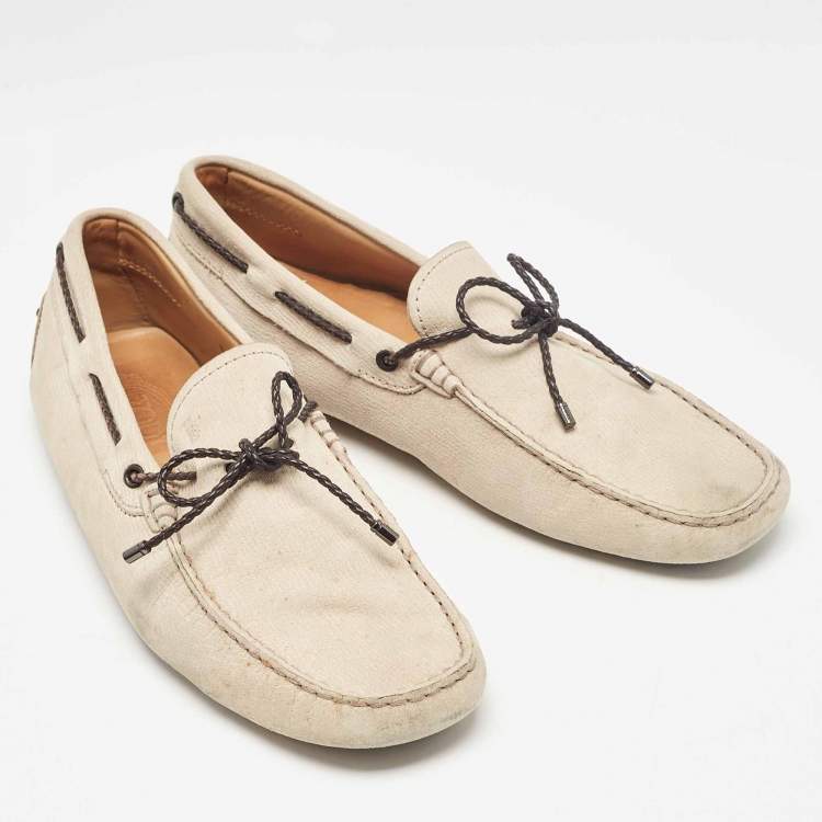 Pre Owned Tod's Beige Nubuck Leather Gommino Loafers Size 42
