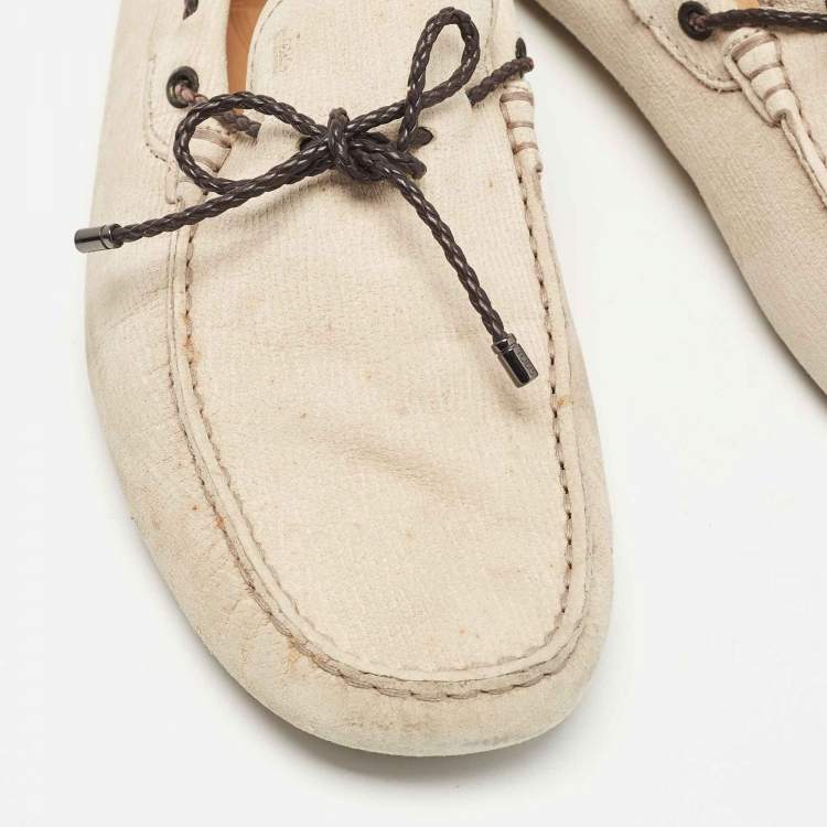 Pre Owned Tod's Beige Nubuck Leather Gommino Loafers Size 42