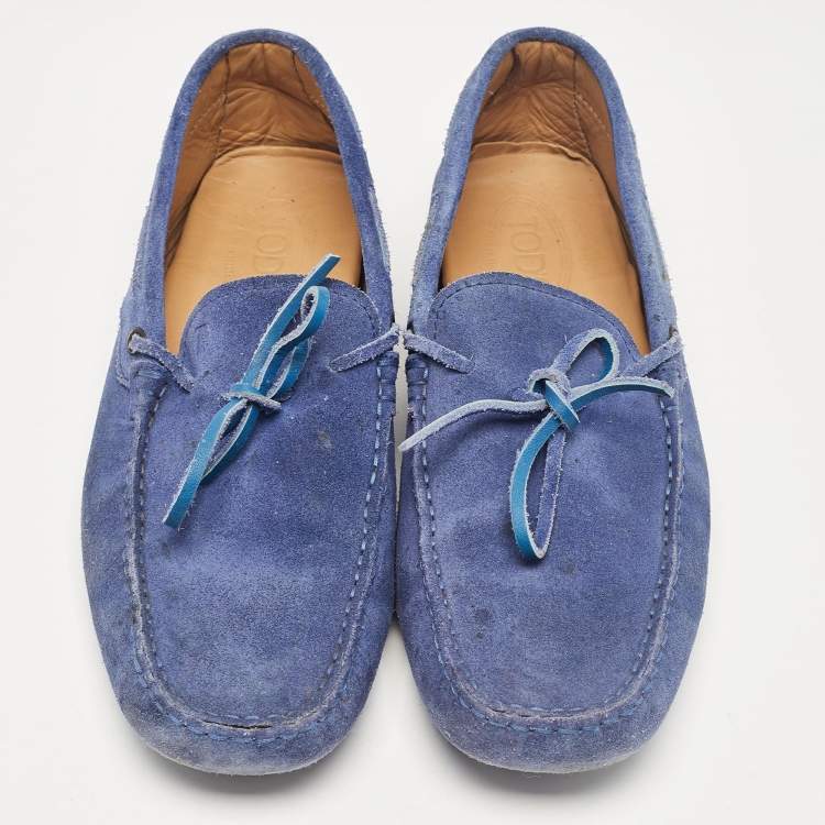 Pre Owned Tod's Blue Suede Bow Loafers Size 43