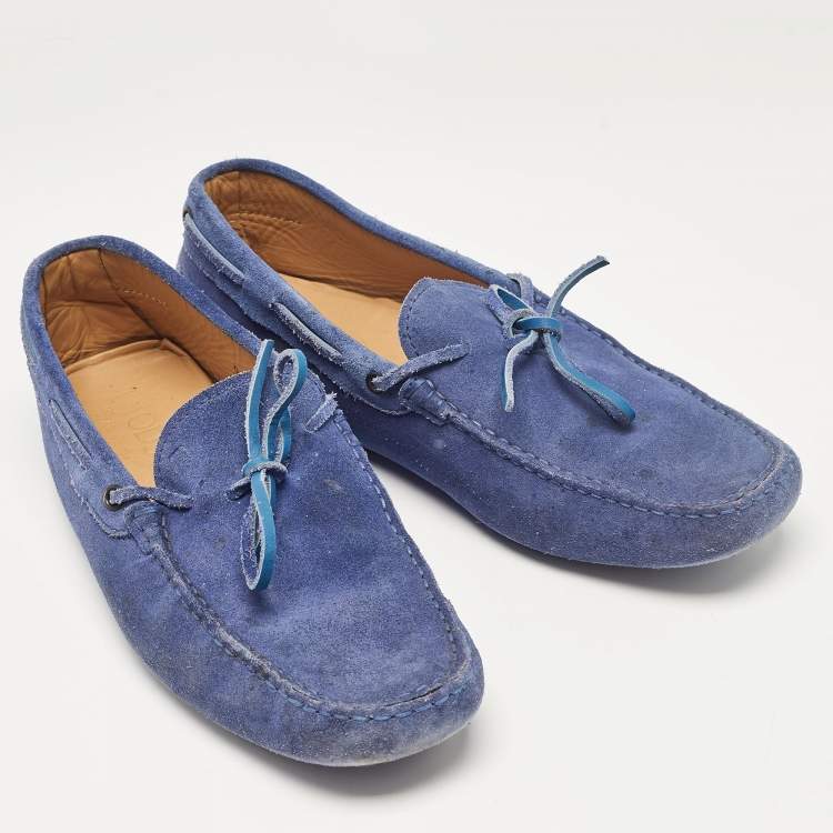 Pre Owned Tod's Blue Suede Bow Loafers Size 43