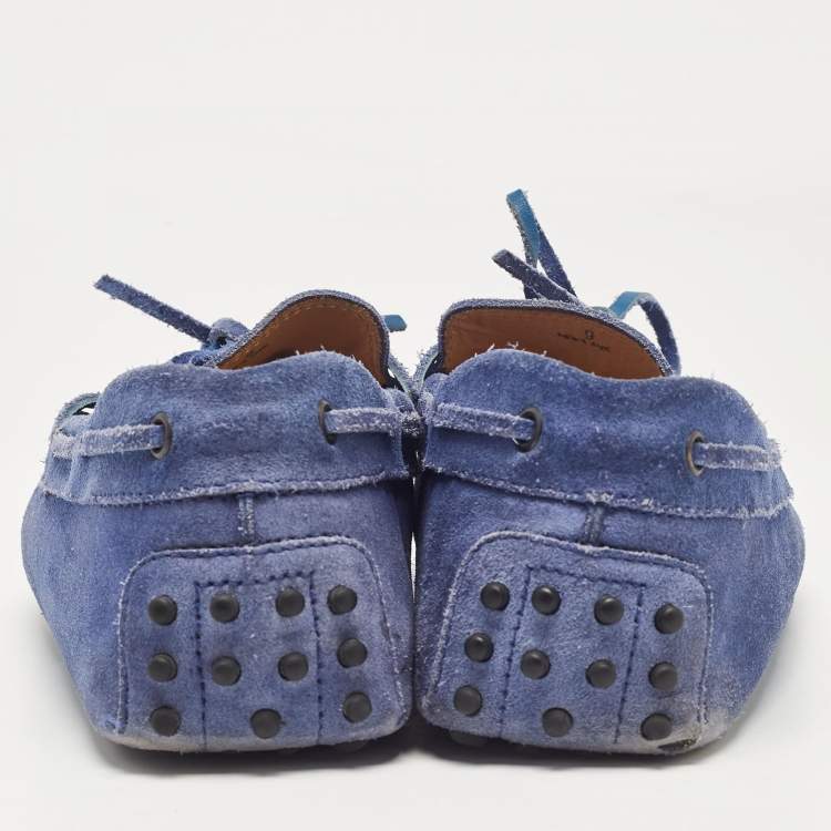 Pre Owned Tod's Blue Suede Bow Loafers Size 43