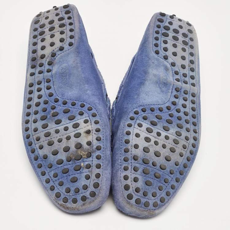Pre Owned Tod's Blue Suede Bow Loafers Size 43
