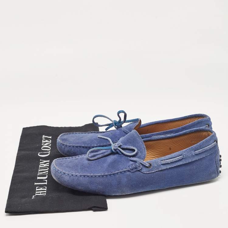 Pre Owned Tod's Blue Suede Bow Loafers Size 43