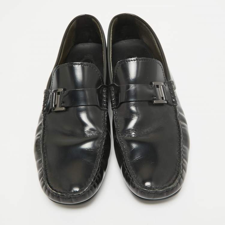 Pre Owned Tod's Black Leather Slip On Loafers Size 43