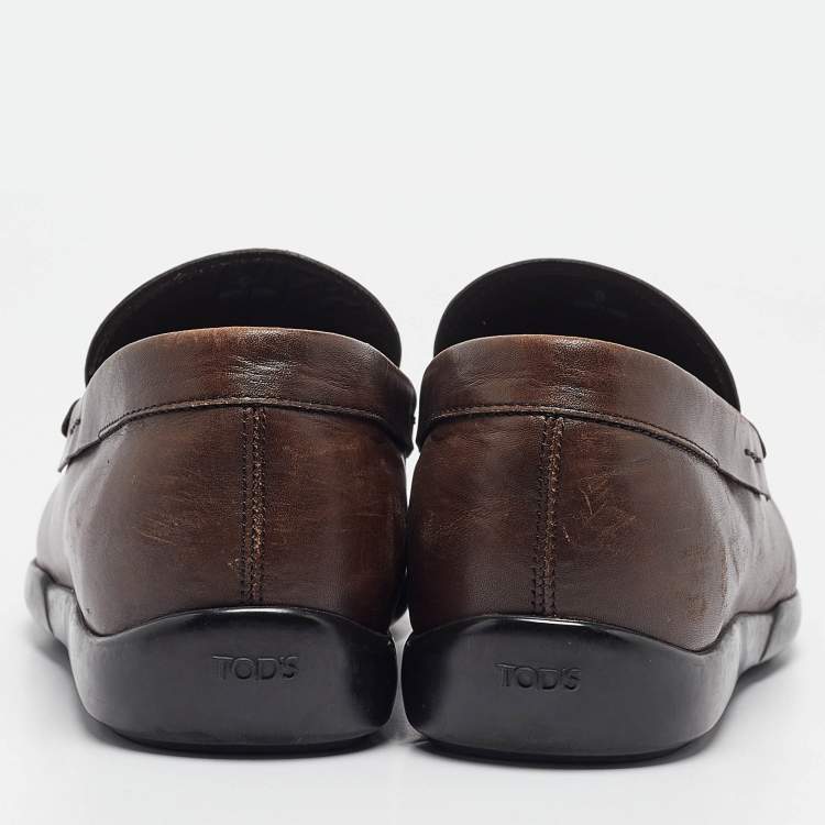 Pre Owned Tod's Brown Leather Gommino Penny Slip On Loafers Size 43