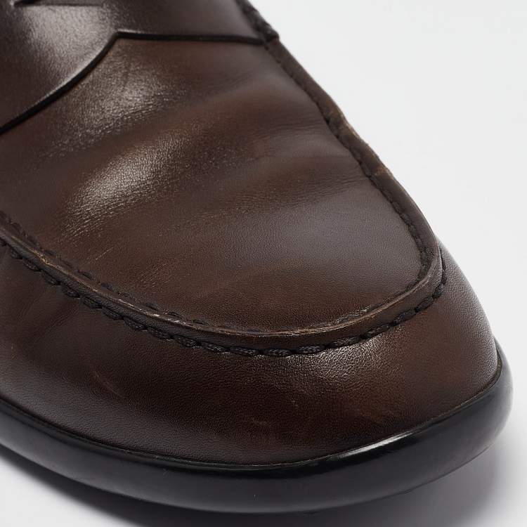 Pre Owned Tod's Brown Leather Gommino Penny Slip On Loafers Size 43