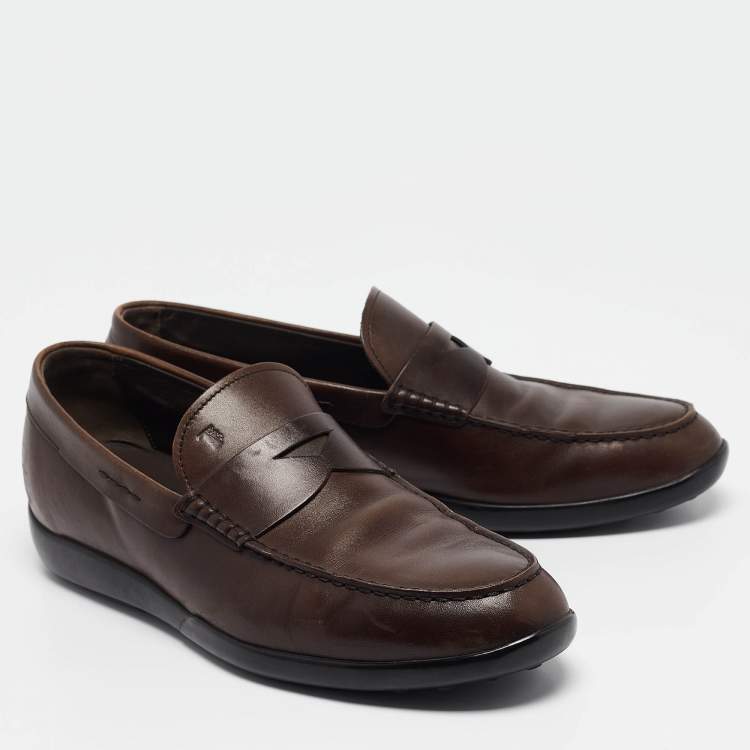 Pre Owned Tod's Brown Leather Gommino Penny Slip On Loafers Size 43
