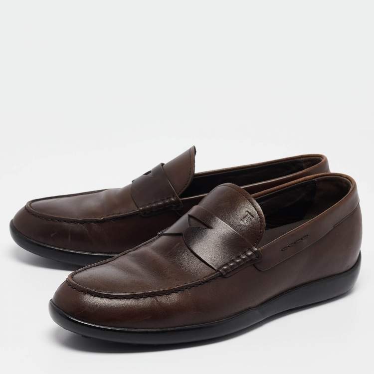 Pre Owned Tod's Brown Leather Gommino Penny Slip On Loafers Size 43