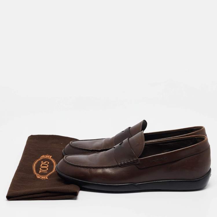 Pre Owned Tod's Brown Leather Gommino Penny Slip On Loafers Size 43
