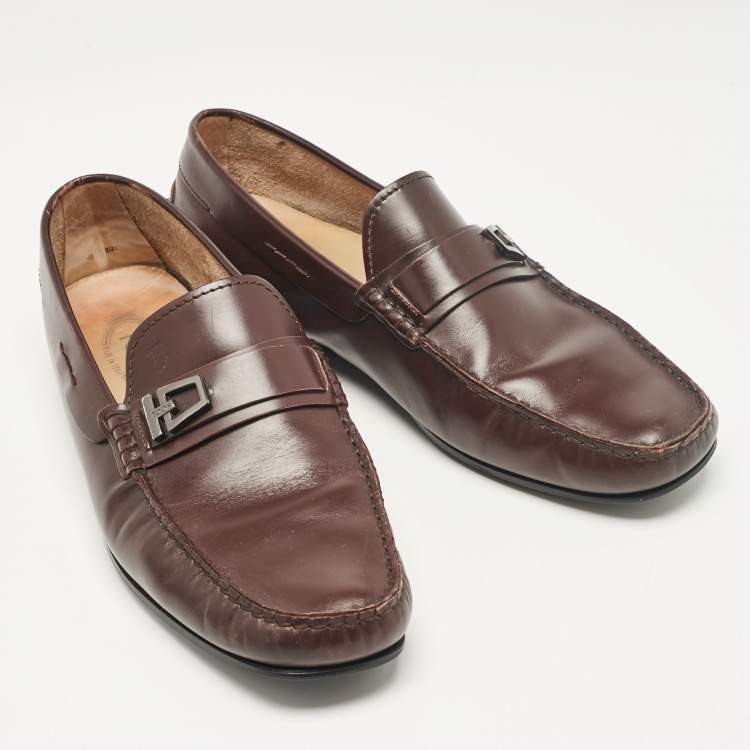 Pre Owned Tod's Brown Leather Slip On Loafers Size 43