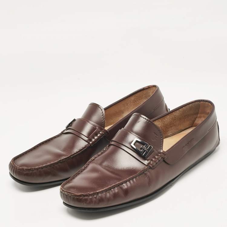 Pre Owned Tod's Brown Leather Slip On Loafers Size 43