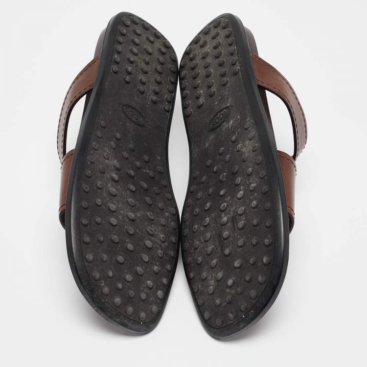 Pre Owned Tod's Brown Leather Slide Flats Size 41.5