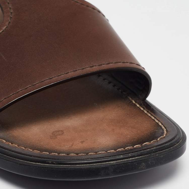 Pre Owned Tod's Brown Leather Slide Flats Size 41.5