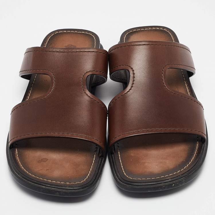 Pre Owned Tod's Brown Leather Slide Flats Size 41.5