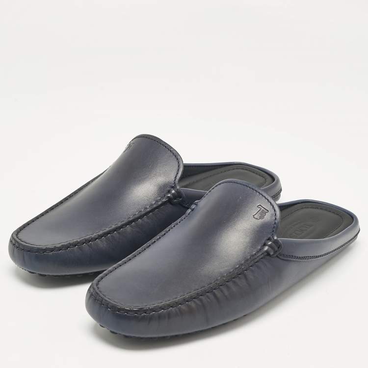 Pre Owned Tod's Navy Blue Leather Gommini Mules Size 40