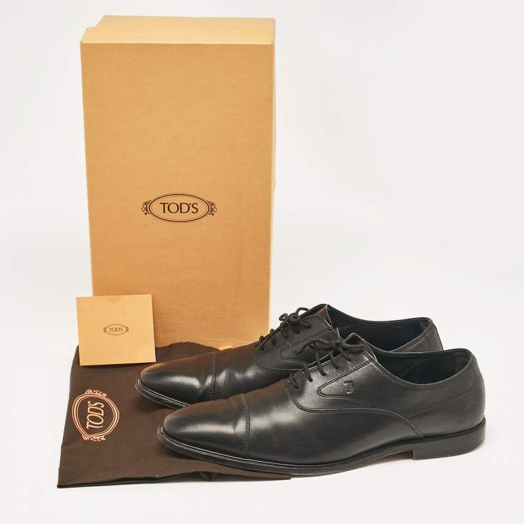 Pre Owned Tod's Black Leather Lace Up Oxfords Size 45