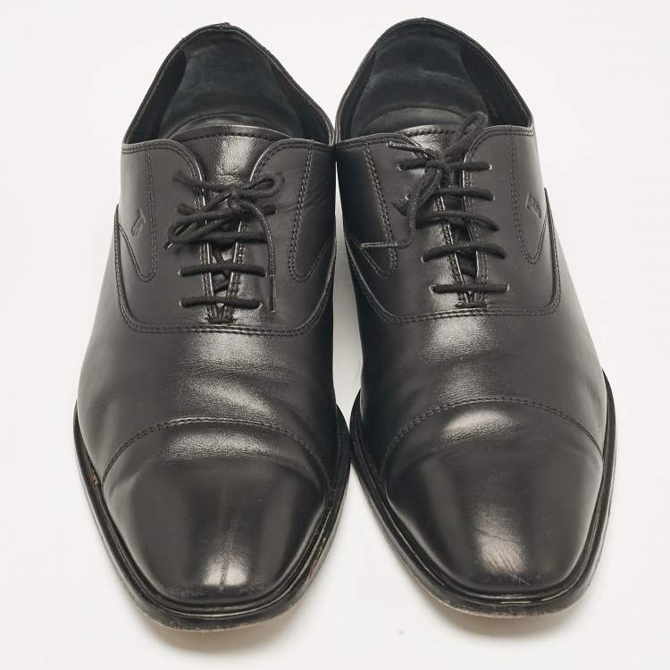 Pre Owned Tod's Black Leather Lace Up Oxfords Size 45