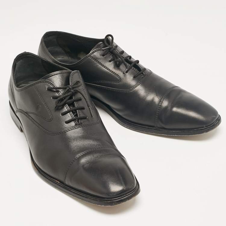 Pre Owned Tod's Black Leather Lace Up Oxfords Size 45