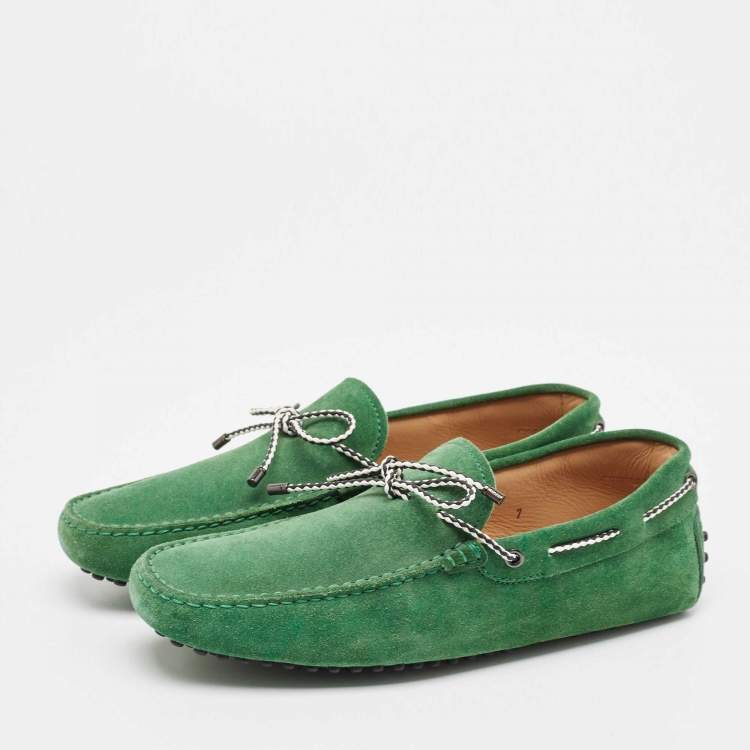 Pre Owned Tod's Green Suede Gommini Bow Loafers Size 41