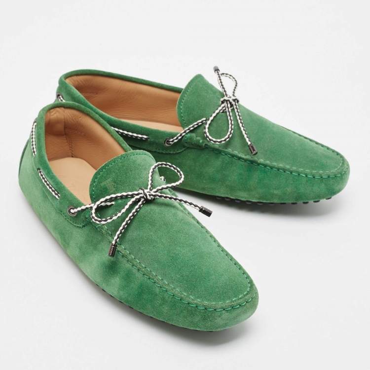 Pre Owned Tod's Green Suede Gommini Bow Loafers Size 41