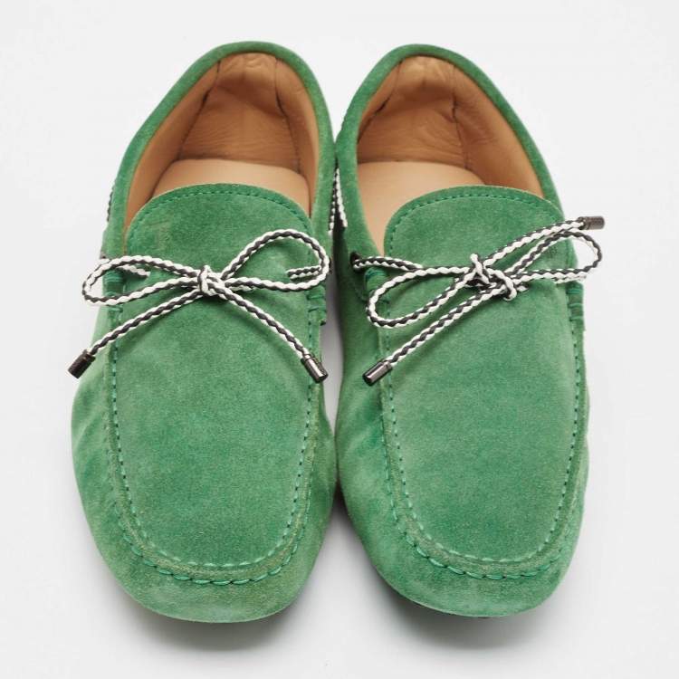 Pre Owned Tod's Green Suede Gommini Bow Loafers Size 41